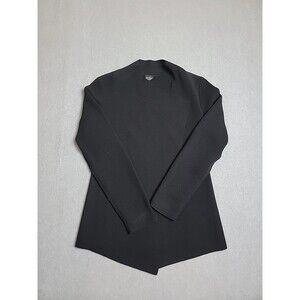 Eileen Fisher Open Cardigan S Black Wool Kniy Lightweight Asymmetrical‎ Preppy